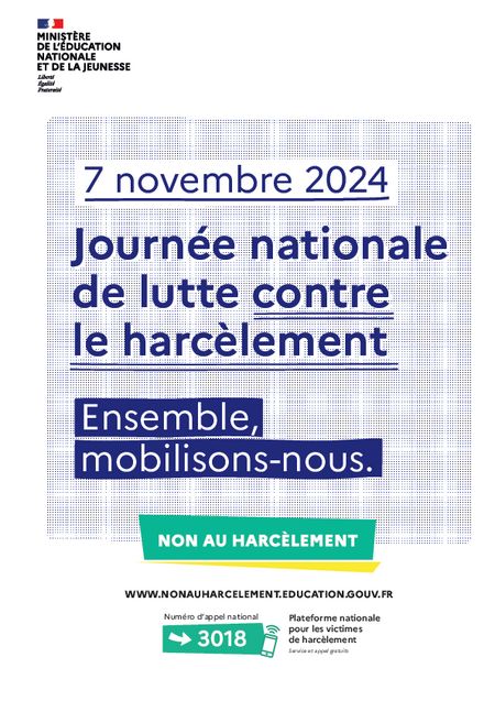 Journée nationale de lutte contre le harcèlement le jeudi 7 novembre 2024